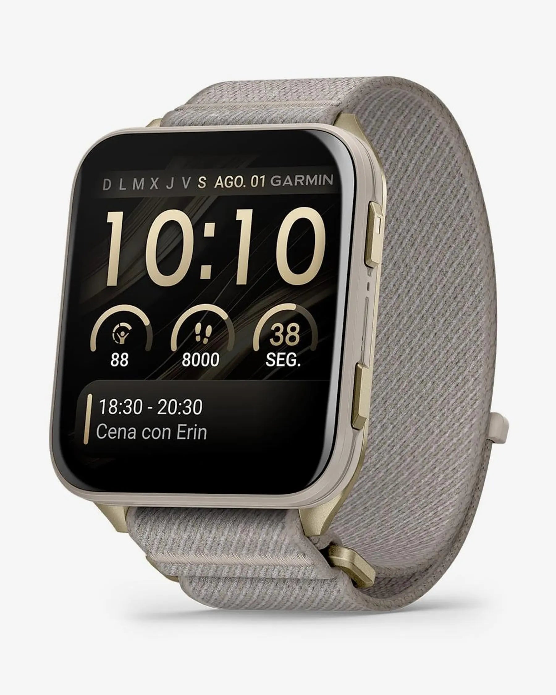 Garmin Venu X1 Dourado com bracelete cinzenta