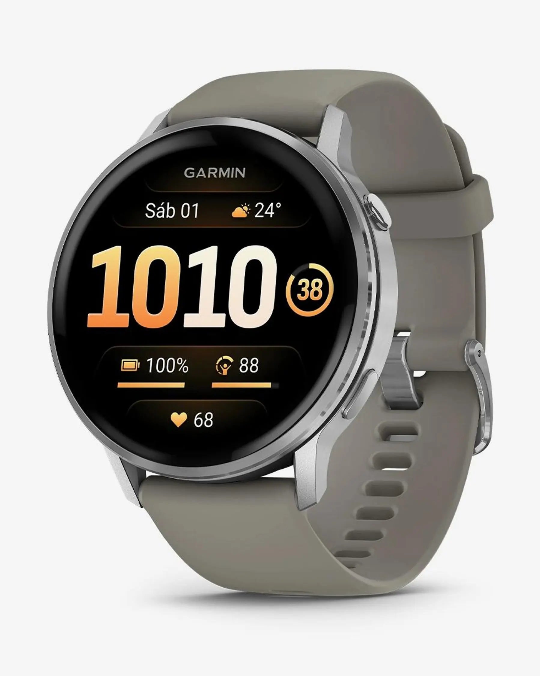 Garmin Venu 4 - 45 mm Prateado com Bracelete Cinzenta