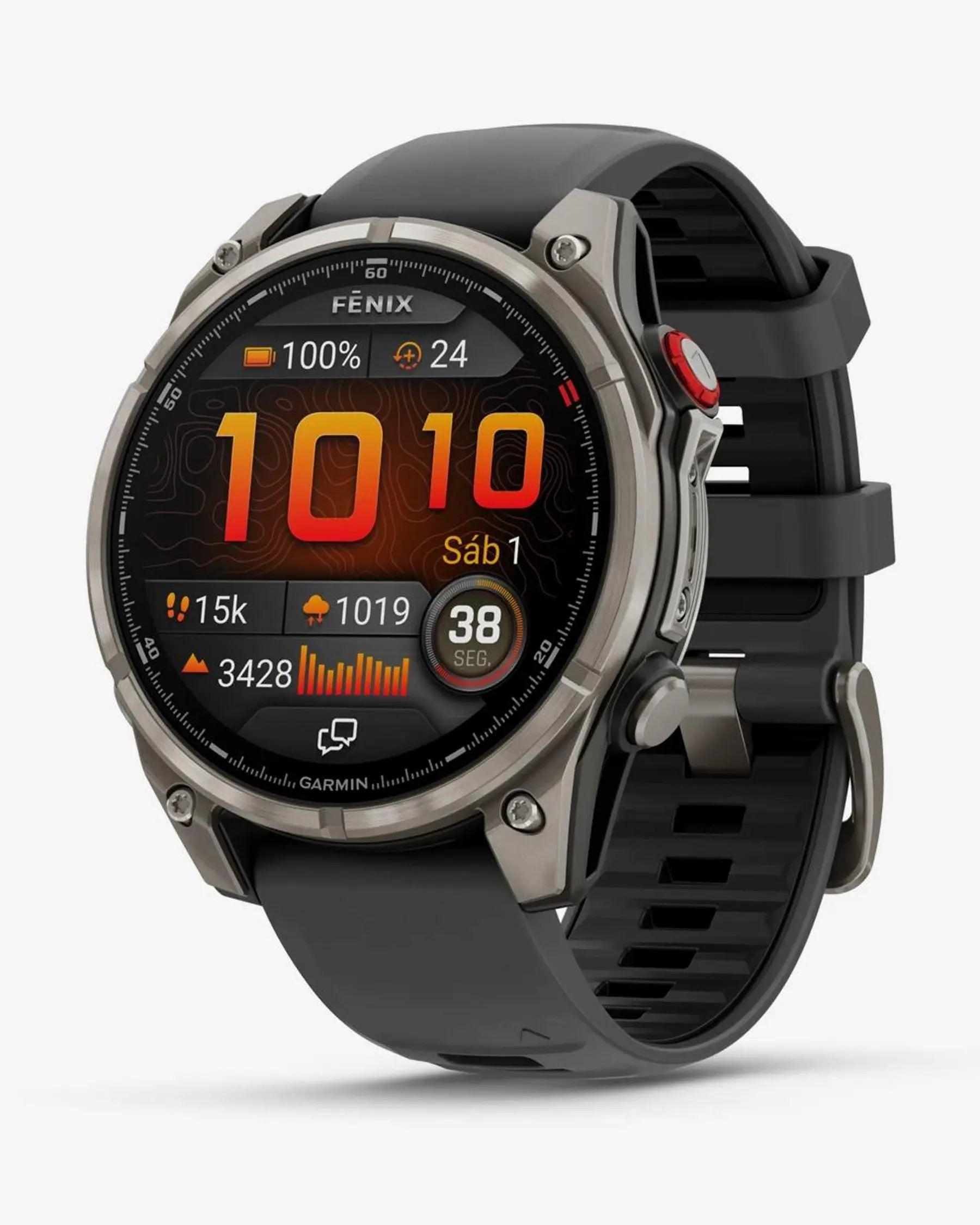 Garmin Fenix 8 Pro AMOLED Safira 47mm Cinzento Titânio Prateado Preto Bracelete Cinzenta