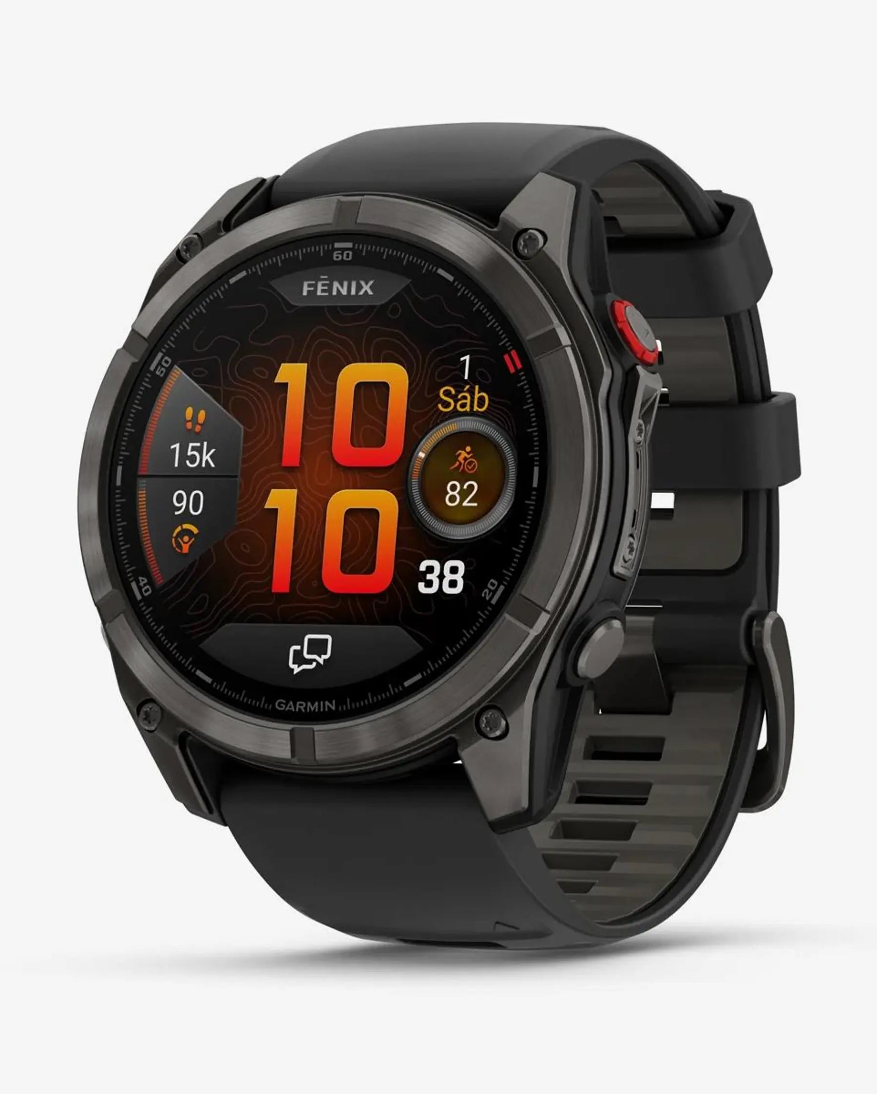 Garmin Fenix 8 Pro AMOLED Sapphire 51mm com bracelete preta e detalhes em titânio, carbono e cinzento
