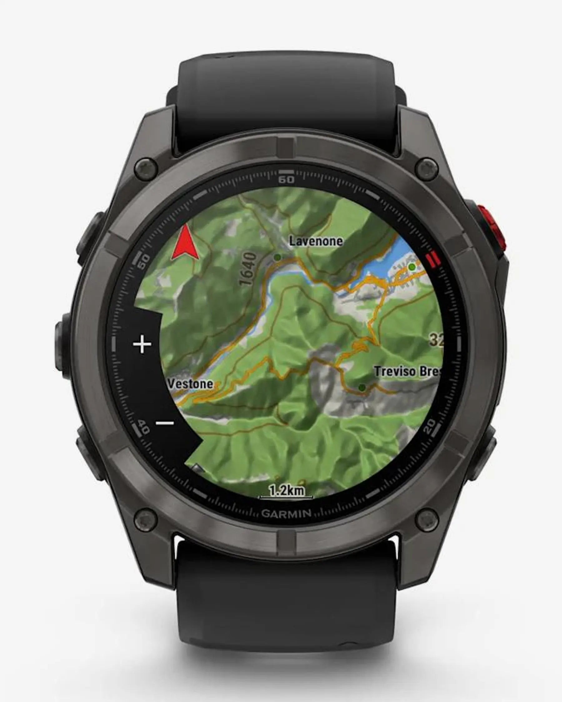 Garmin Fenix 8 Pro AMOLED Sapphire 51mm com bracelete preta e detalhes em titânio, carbono e cinzento