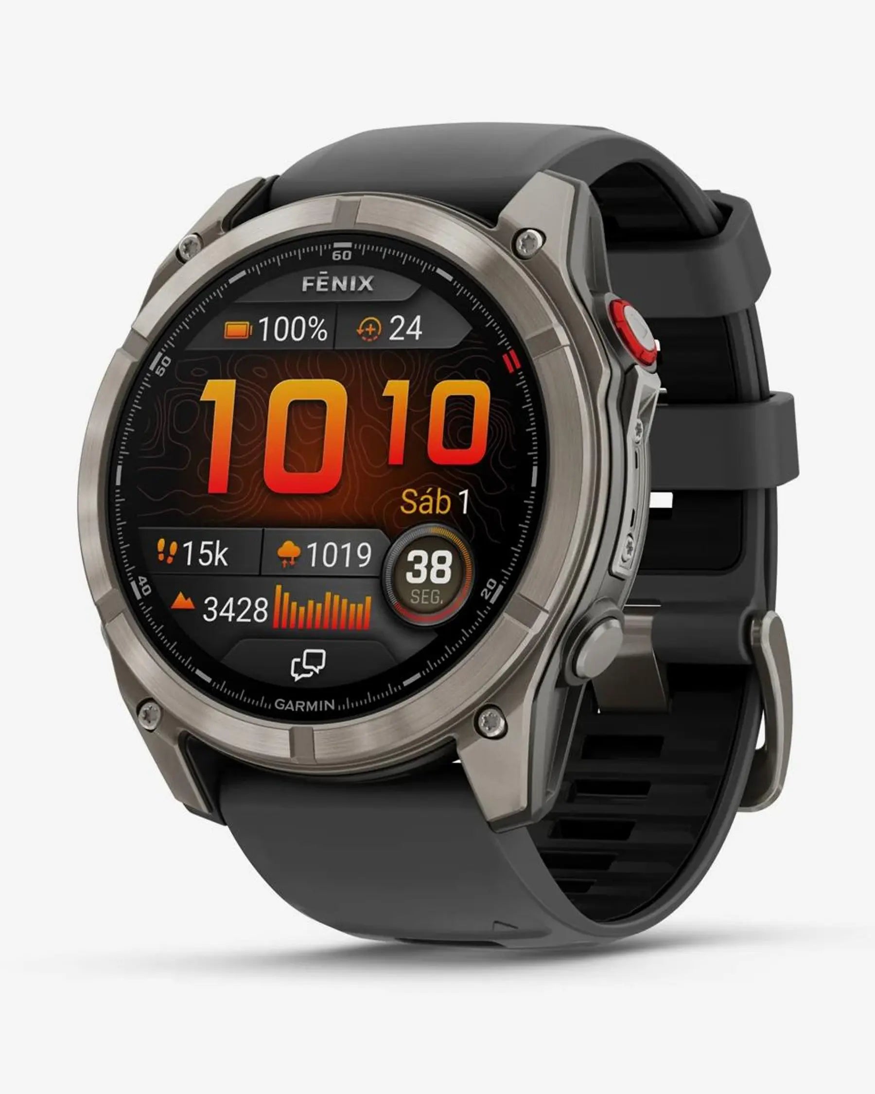 Garmin Fenix 8 Pro AMOLED Safira 51 mm, em cinzento titânio com bracelete preta e cinzenta