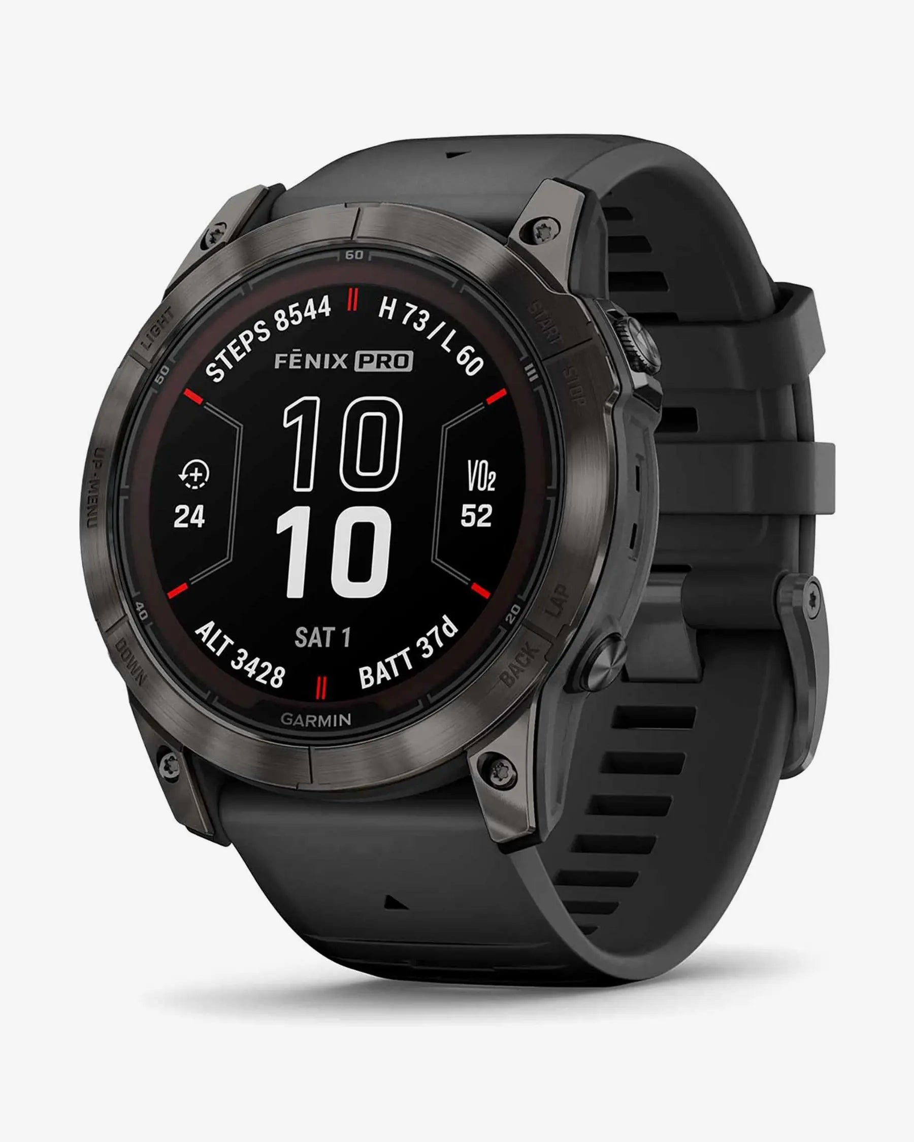 Garmin Fenix 7X Pro Sapphire Solar com bracelete preta e detalhes em cinzento carbono