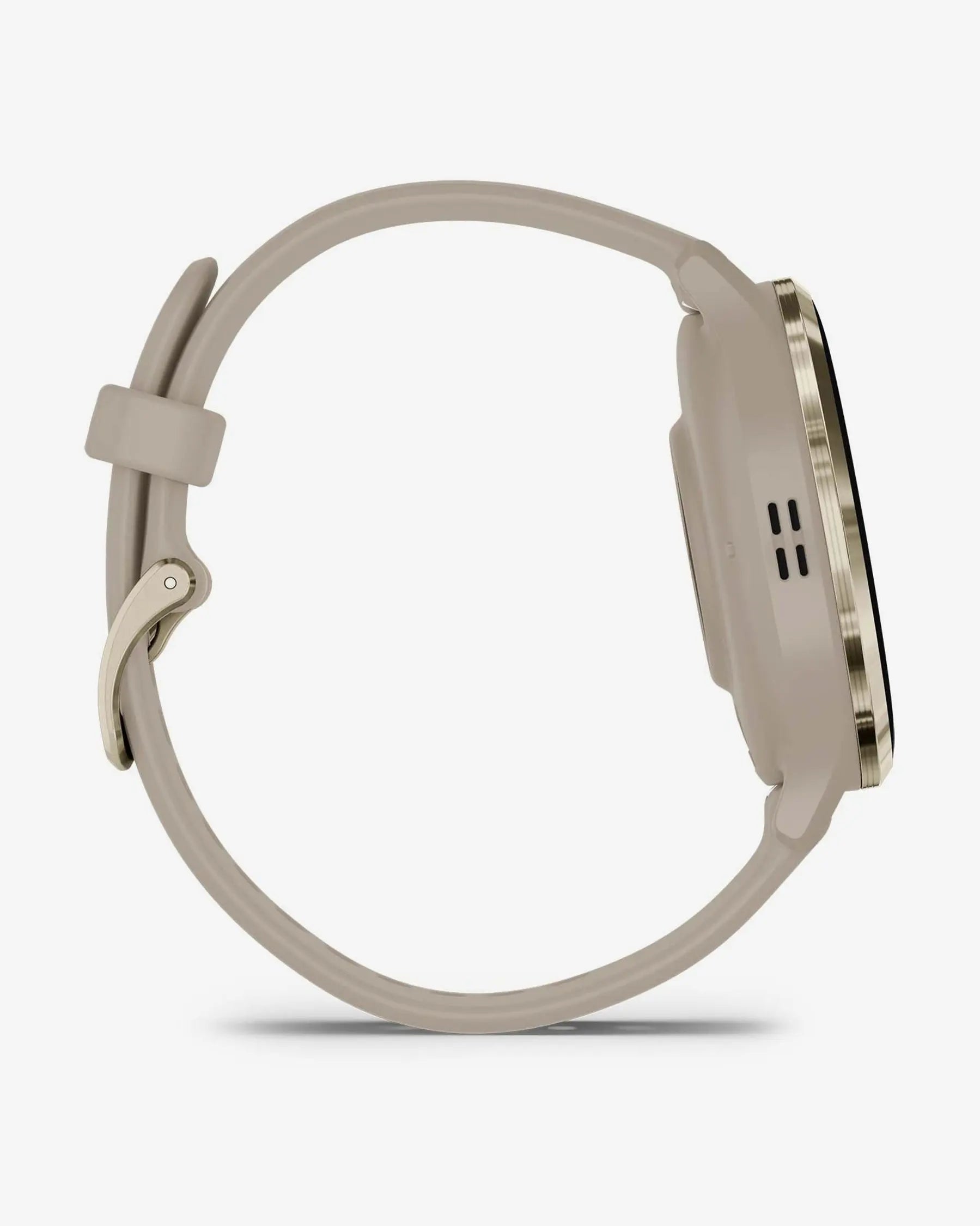 Garmin Venu 3S com bracelete de silicone bege e dourado