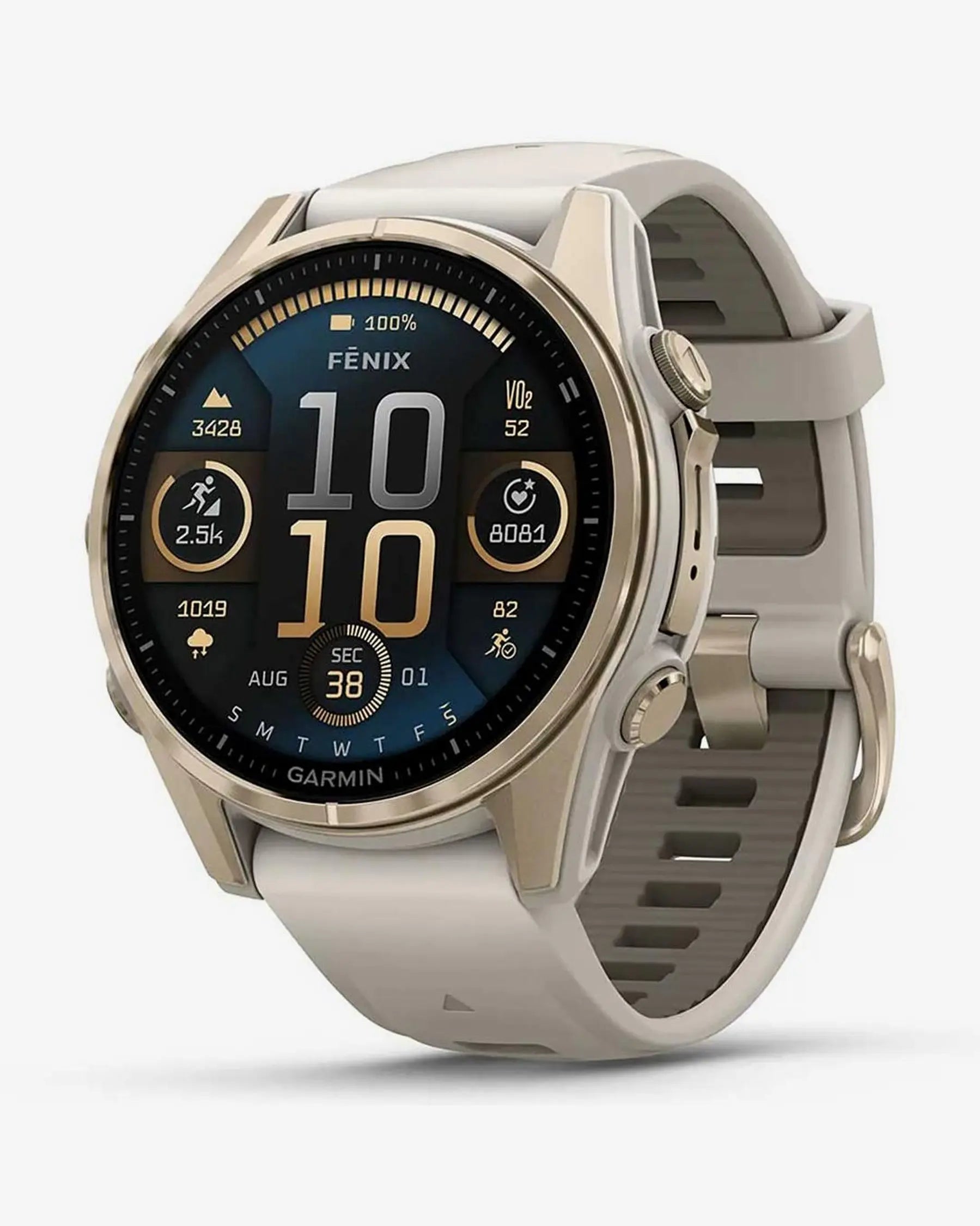 Garmin Fenix 8 AMOLED Sapphire 43mm Dourado com Bracelete Bege