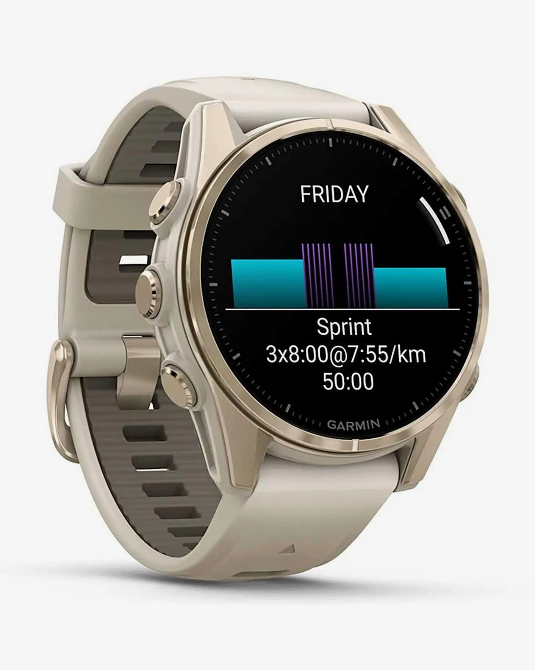 Garmin Fenix 8 AMOLED Sapphire 43mm Dourado com Bracelete Bege