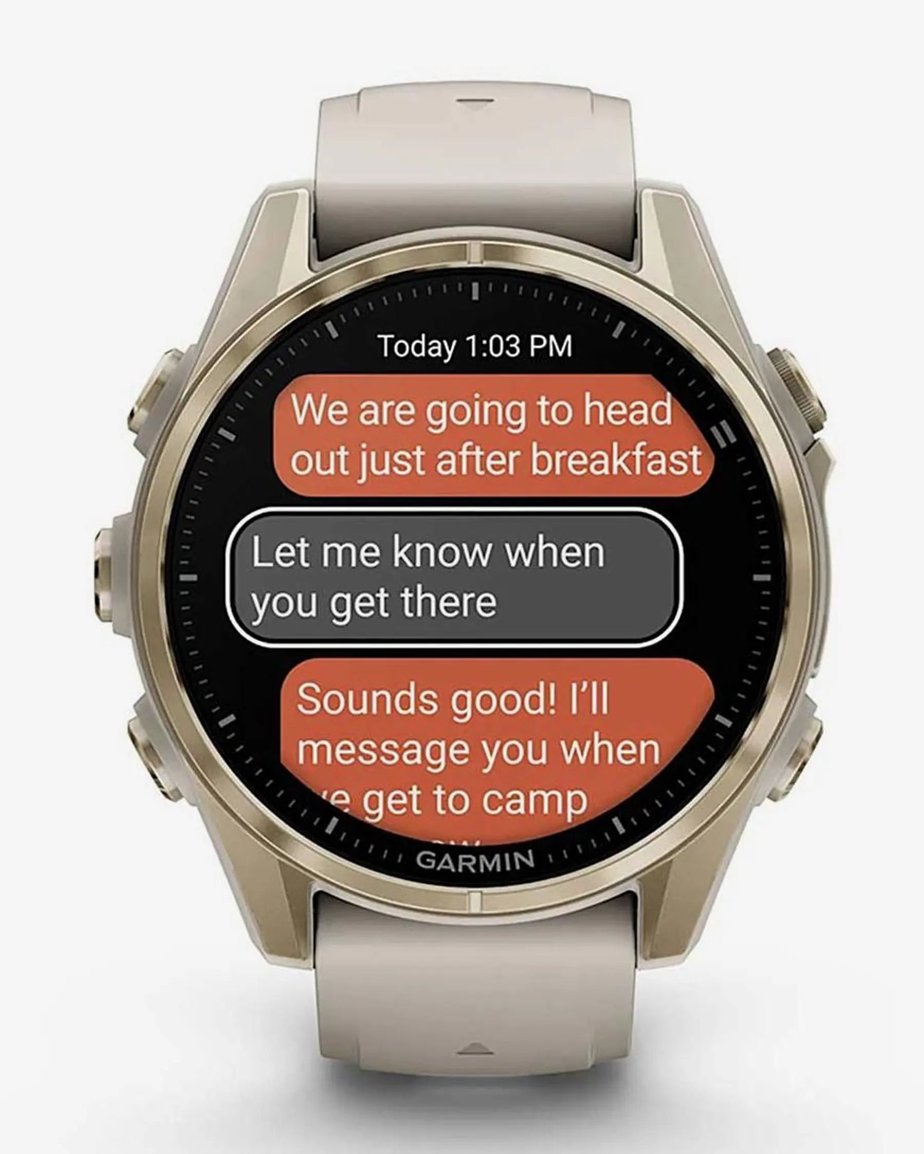 Garmin Fenix 8 AMOLED Sapphire 43mm Dourado com Bracelete Bege