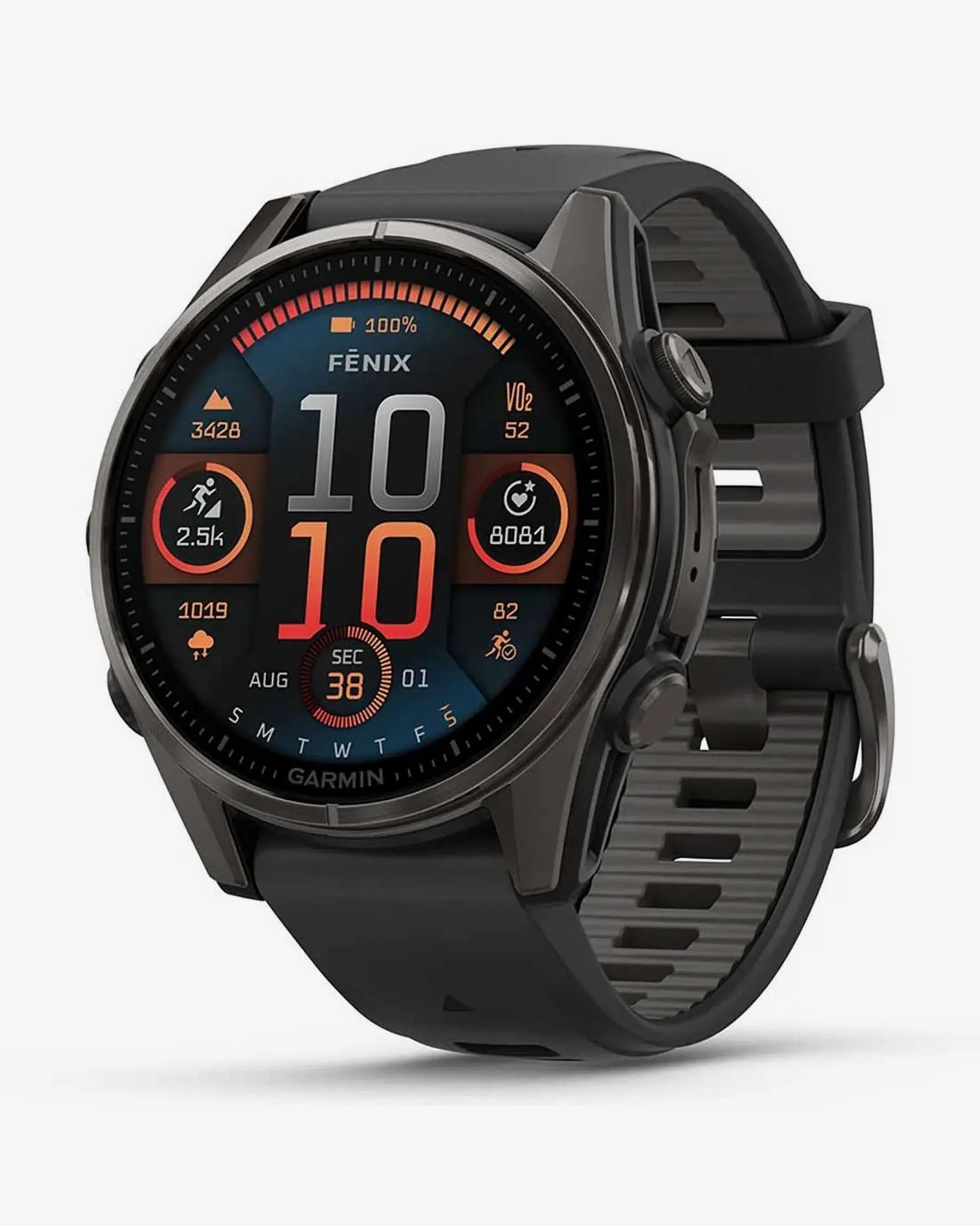 Garmin Fenix 8 AMOLED Sapphire 43mm Titânio Carbono Cinzento Bracelete Preto