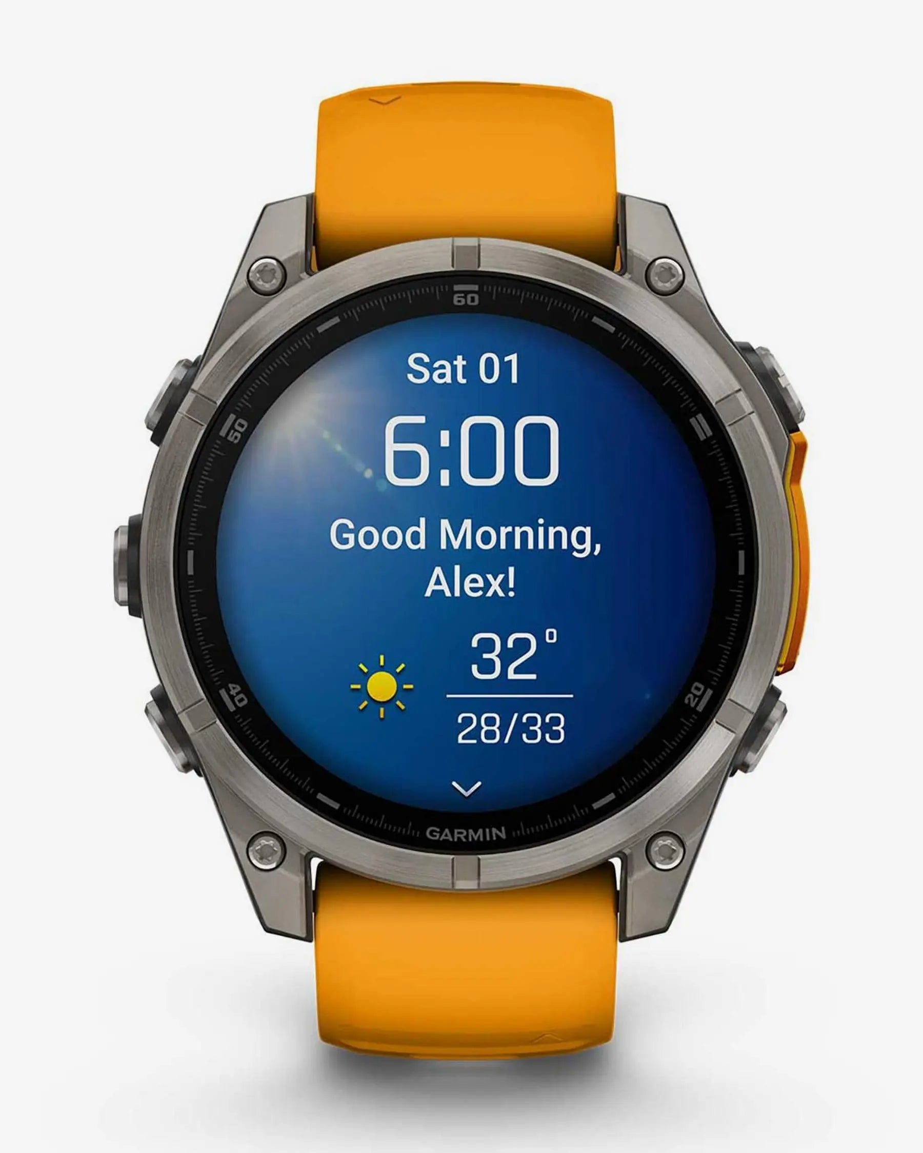 Garmin Fenix 8 AMOLED Safira 47mm Titânio Prata Bracelete Laranja
