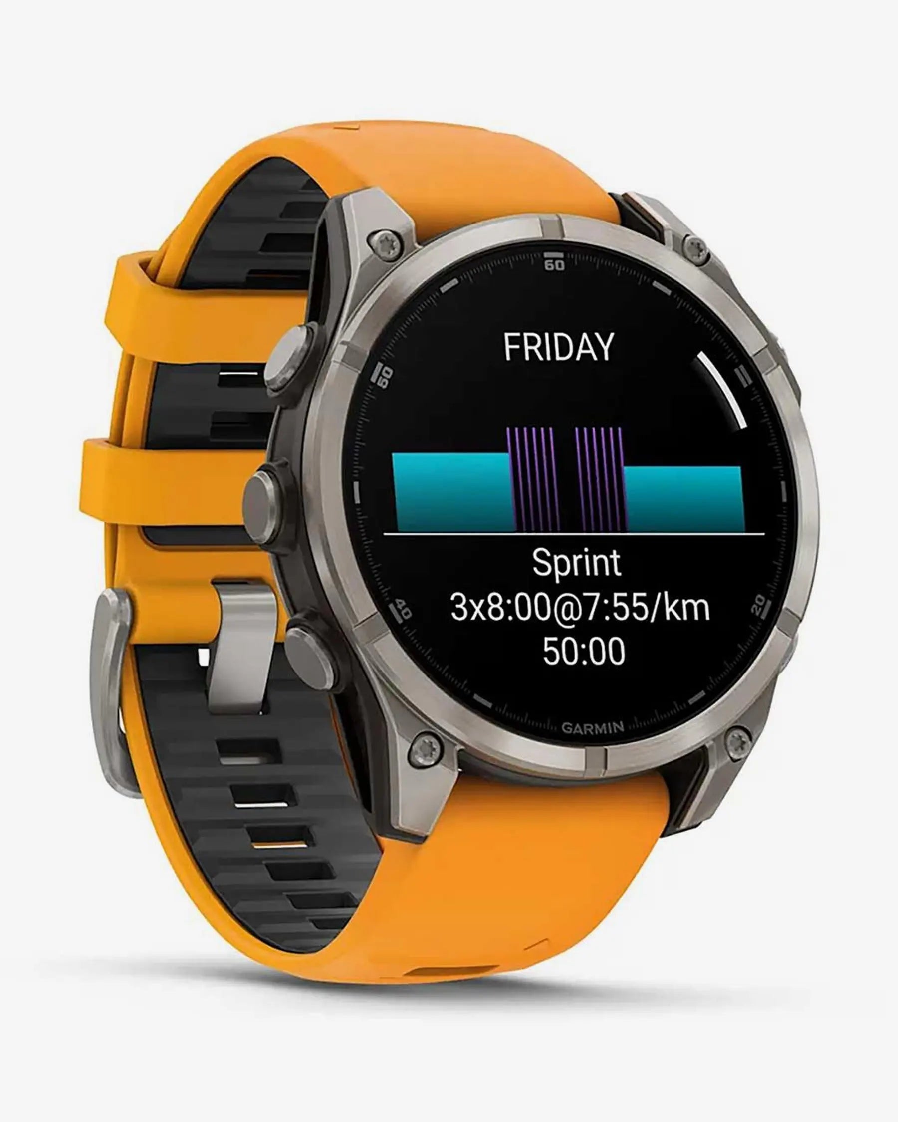Garmin Fenix 8 AMOLED Safira 47mm Titânio Prata Bracelete Laranja