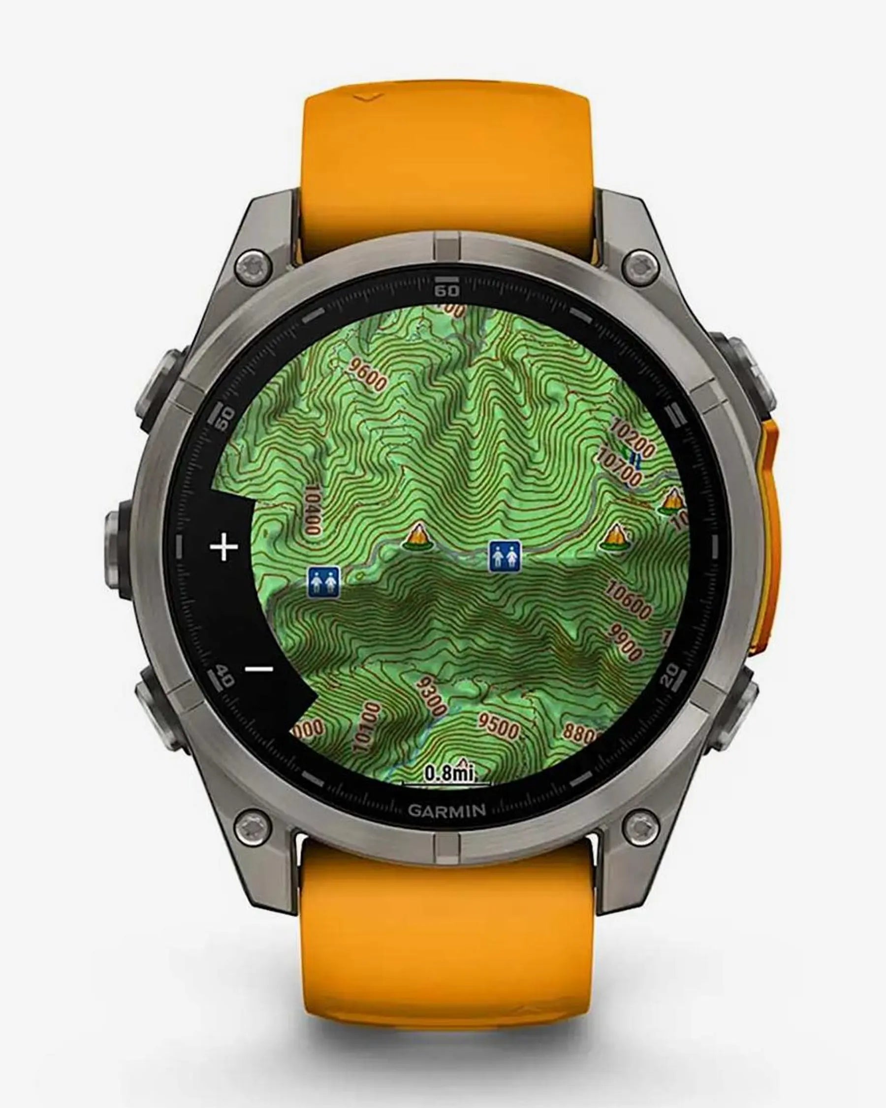 Garmin Fenix 8 AMOLED Safira 47mm Titânio Prata Bracelete Laranja
