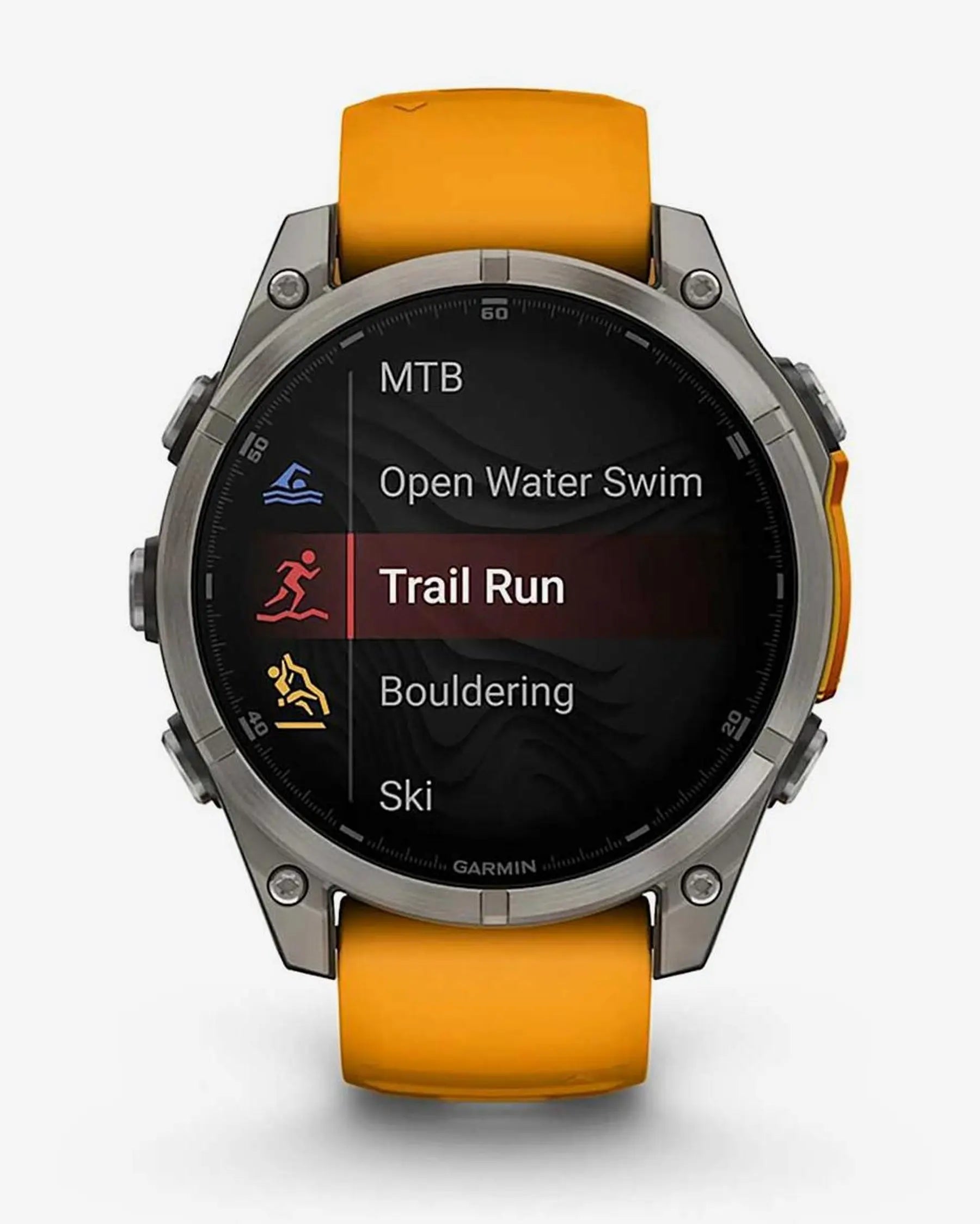 Garmin Fenix 8 AMOLED Safira 47mm Titânio Prata Bracelete Laranja