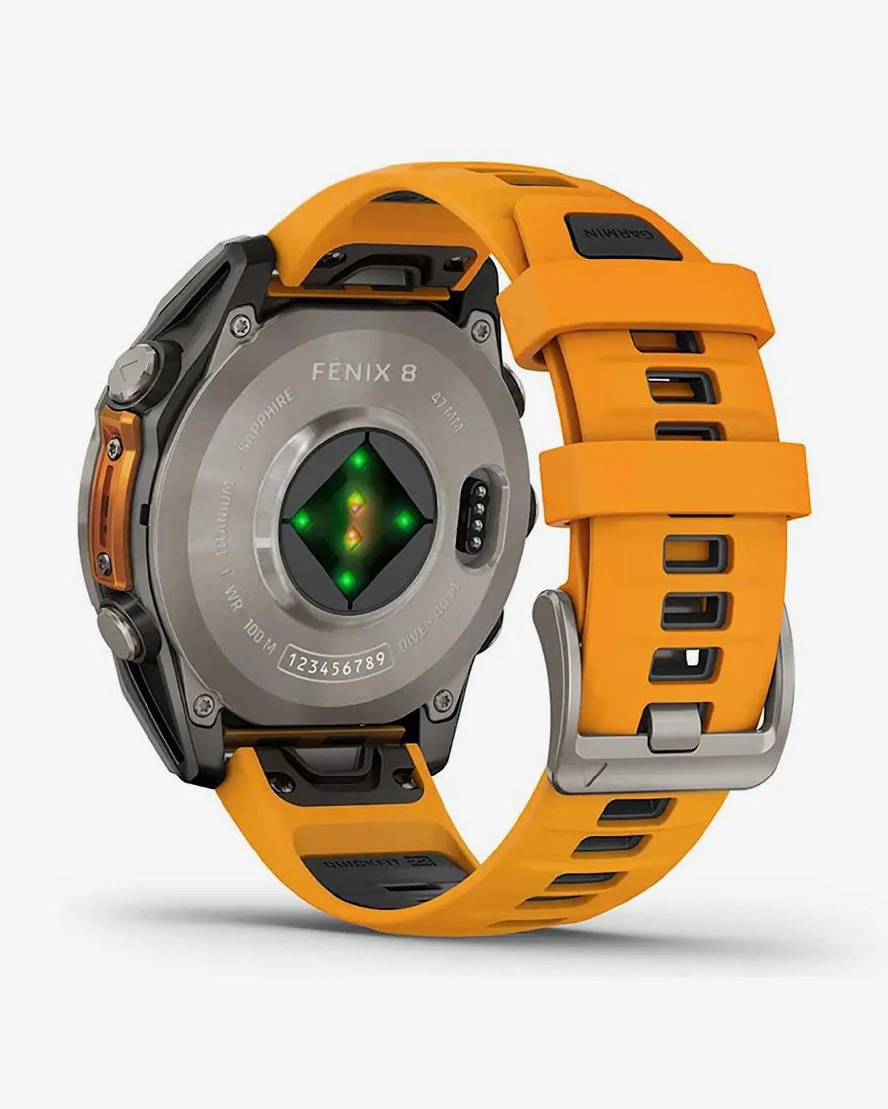 Garmin Fenix 8 AMOLED Safira 47mm Titânio Prata Bracelete Laranja