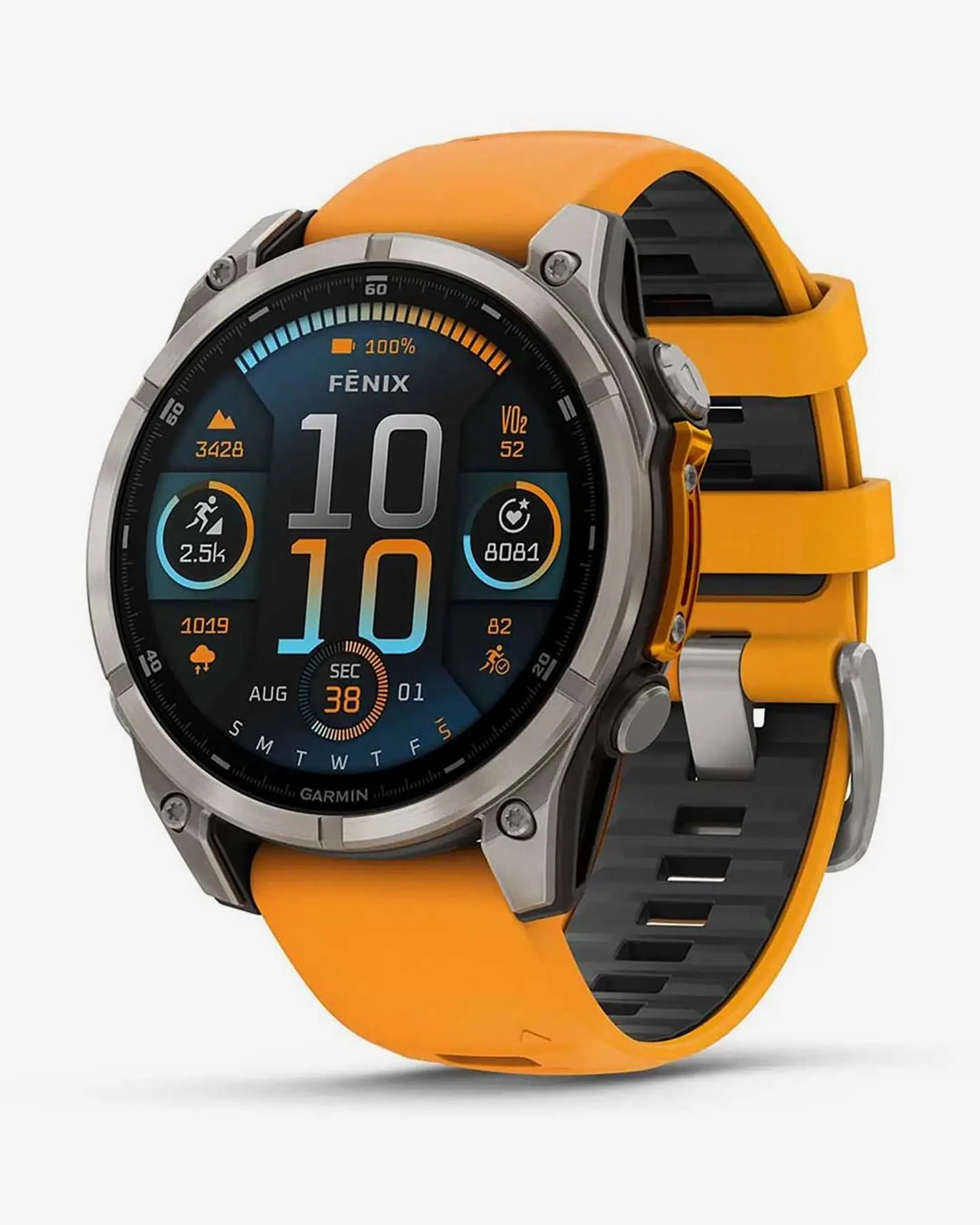 Garmin Fenix 8 AMOLED Safira 47mm Titânio Prata Bracelete Laranja