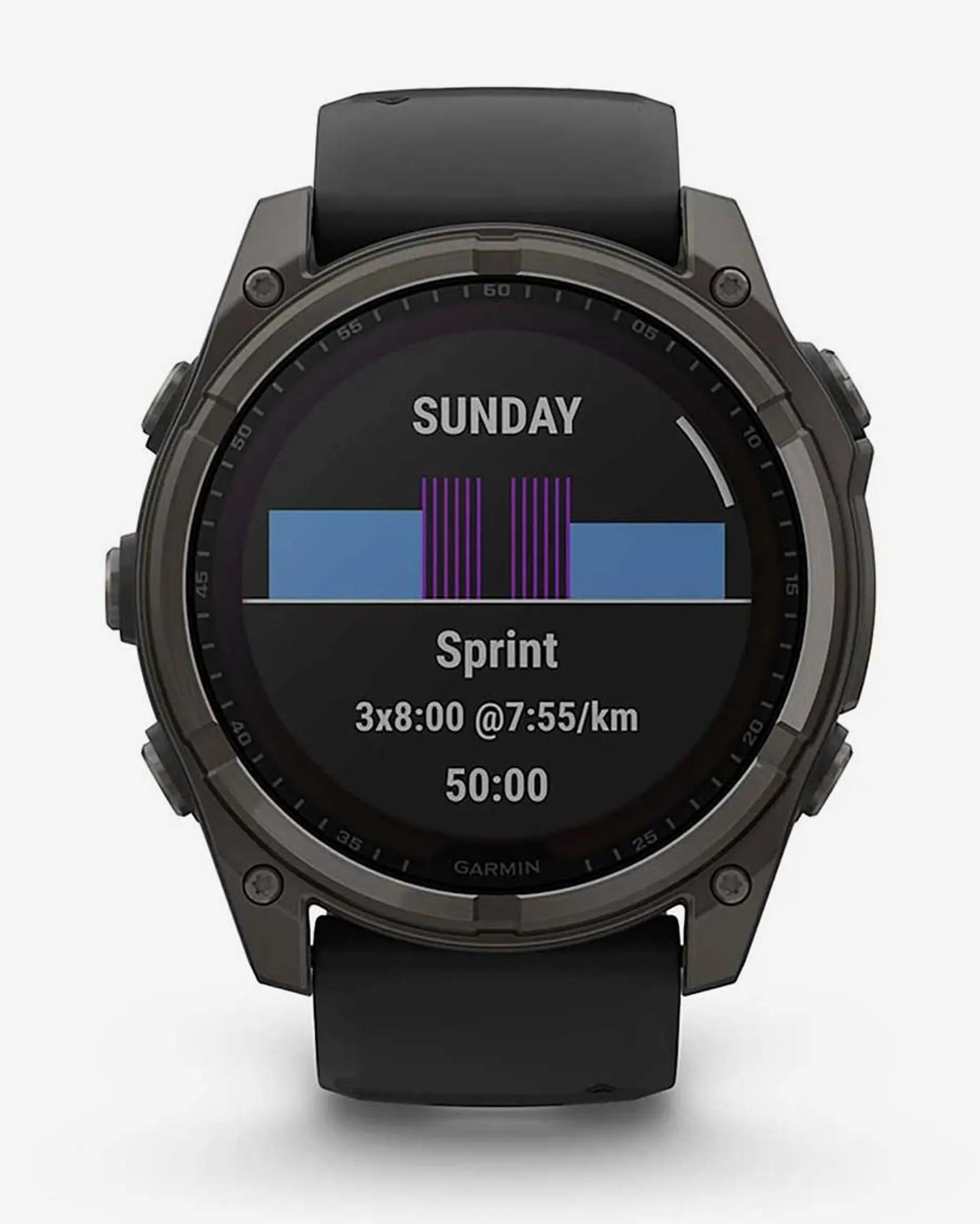 Garmin Fenix 8 Sapphire Solar 51mm com bracelete preta e detalhes em titânio e cinzento carbono