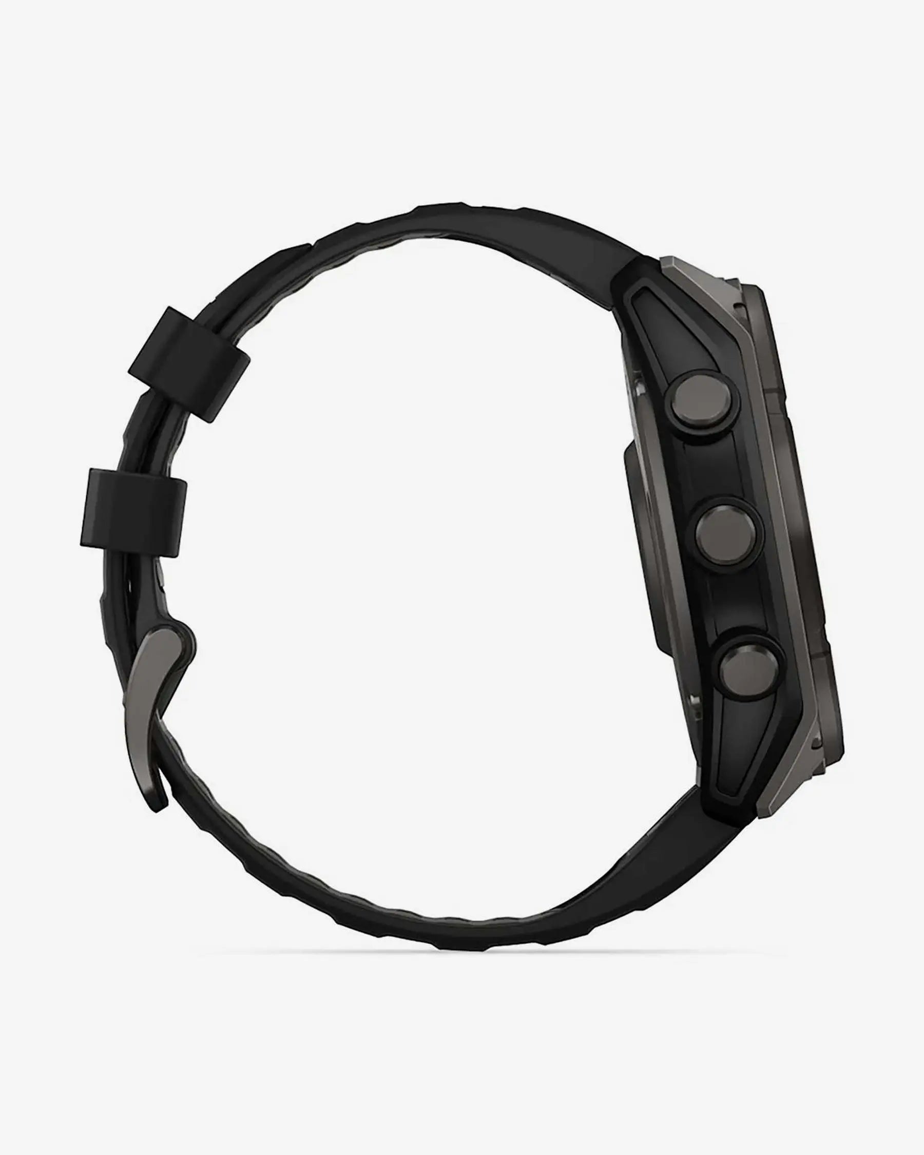 Garmin Fenix 8 Sapphire Solar 51mm com bracelete preta e detalhes em titânio e cinzento carbono