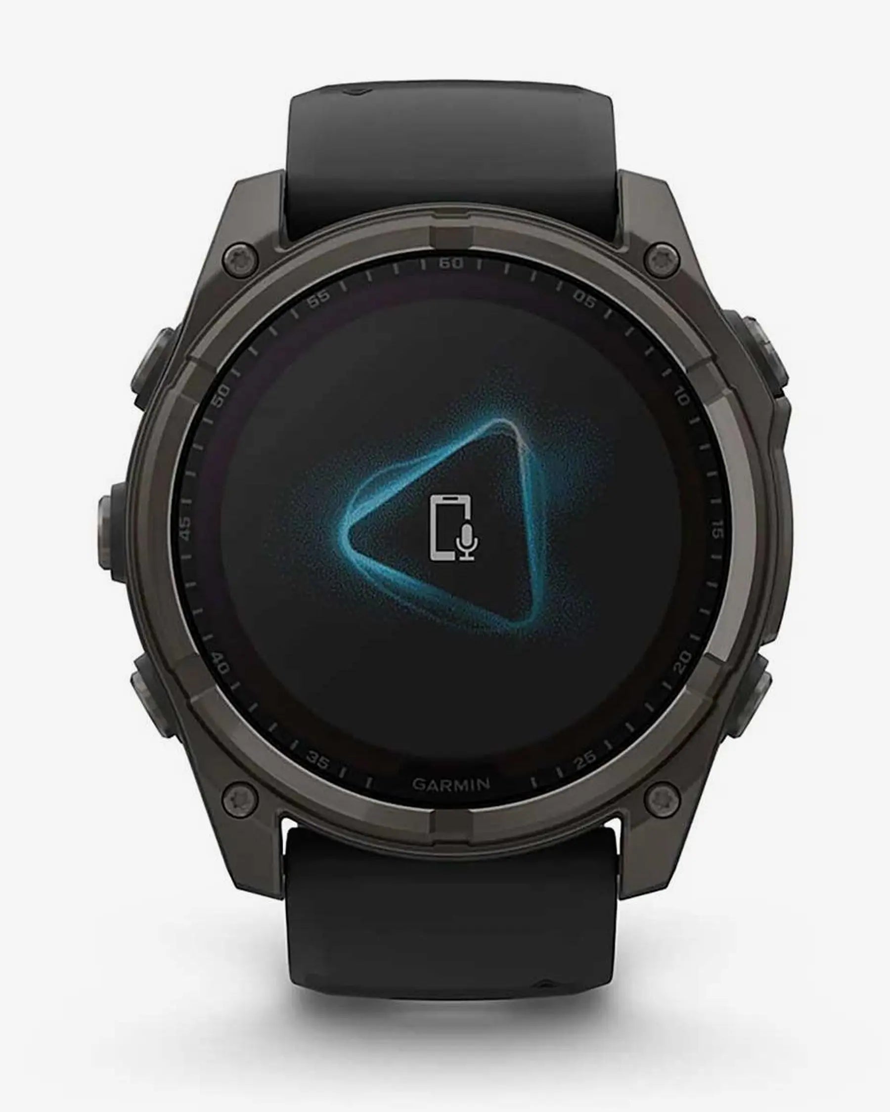 Garmin Fenix 8 Sapphire Solar 51mm com bracelete preta e detalhes em titânio e cinzento carbono