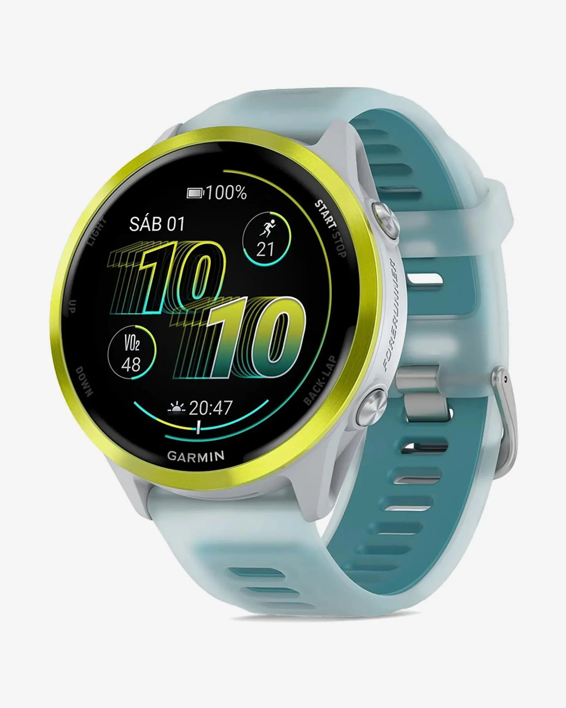 Garmin Forerunner 570 - 47 mm Amarelo com Bracelete Azul e Branco